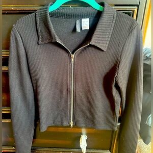 Black H&M Long Sleeve Silver Zipper Shirt - Small